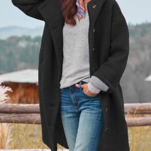Woolen Hoodie Casual Overcoat, Coats, color:Black|size:XXL, Noracora