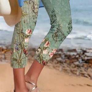 Women's Casual Floral All Season Ankle Pants Leggings, JustFashionNow Leggings, color:Multicolor|size:XXL,