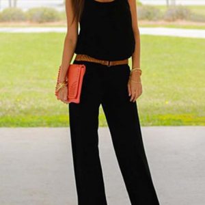 Sleeveless Casual Plain Jumpsuit Overall, Jumpsuits&Rompers, color:Black|size:XXL, Noracora