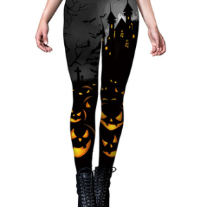 Halloween Pumpkin High Stretch Leggings, Leggings, color:Black|size:XL, Noracora