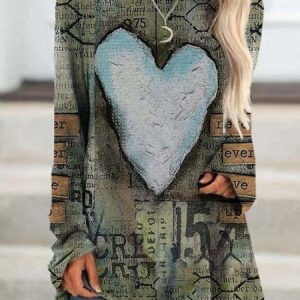 Letter  Long Sleeve  Printed  Cotton-blend Crew Neck  Casual Gray Tunic Top, T-shirts, color:Gray|size:3XL, Noracora