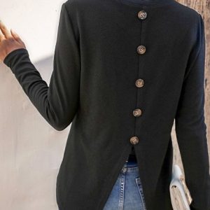 Loose Casual Buckle Top, Tops, color:Black|size:XXL, Noracora