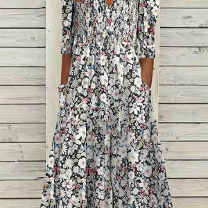 Women's Floral V neck Casual Half sleeve Dress, Midi, color:Multicolor|size:XS, catalog Noracora shop