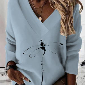 Regular Fit V Neck Casual Long Sleeve Printed Tunic Top, Hoodies & Sweatshirts, color:Blue|size:XXL, Noracora