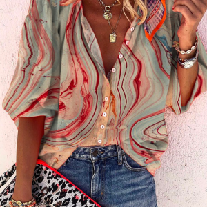 Printed Casual Half Sleeve Shirt, Shirts, color:Red|size:XXL, Noracora
