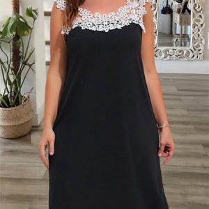 Lace Plain Sleeveless Casual Dress, DRESSES, color:Black|size:4X, Noracora