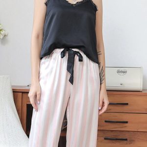 Text Letters Casual Spaghetti Loose Lounge Set, Pajamas, color:Shrimp Red|size:XL, Noracora