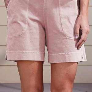 Women Casual Daily Pockets Elastic Band Plain Summer Short, Shorts, color:Pink|size:XXL, Noracora