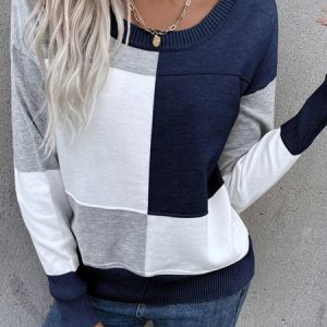 Crew Neck Casual Loose Sweater, Sweaters, color:Blue|size:XXL, Noracora