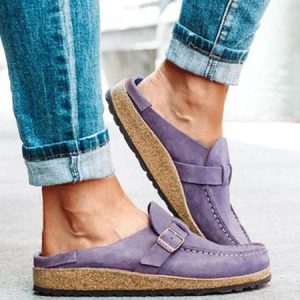 Women Soft Sole Casual Comfy Leather Slip On Sandals, Flats/Loafers, color:Purple|size:42, Noracora