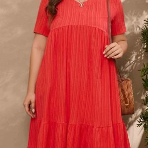 Plain Crew Neck Vacation Dress, DRESSES, color:Red|size:4XL, Noracora