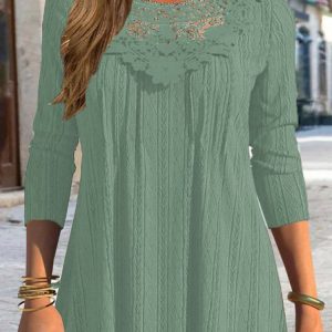 Jersey Casual Tunic Top, Blouses, color:Blue|size:XXL, Noracora