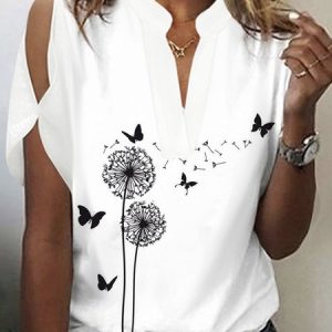 Casual Dandelion Jersey Loose Shirt, Blouses, color:White|size:XXL, Noracora