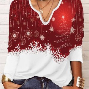 Christmas Casual Long Sleeve T-Shirt, T-shirts, color:Red|size:3XL, Noracora