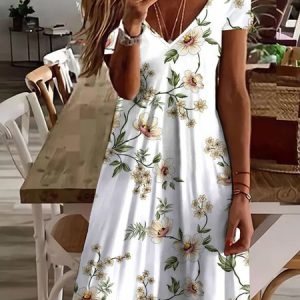 Loose Casual Jersey Printing Dress, Short, color:White|size:XXL, Noracora