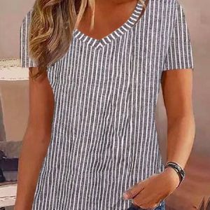Loose V Neck Casual Striped Shirt, Blouses, color:Gray|size:XXL, Noracora