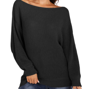Loose Others Plain Casual Sweater, Sweaters, color:Black|size:L, Noracora