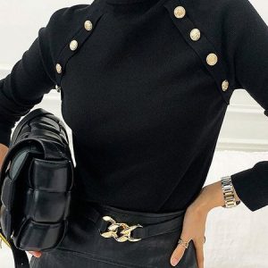 Casual Loose Turtleneck Sweater, Sweaters, color:Black|size:XXL, Noracora