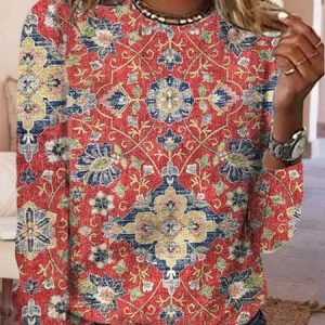 Ethnic Jersey Casual T-Shirt, T-shirts, color:Multicolor|size:XXL, Noracora