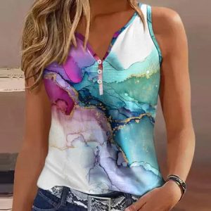 Casual Loose Sea V Neck Tank Top, Tanks & Camis, color:Multicolor|size:XXL, Noracora
