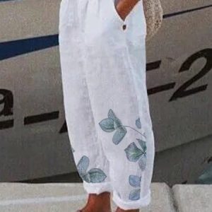 Plus size Casual Cotton Loose Pants, BOTTOM, color:White|size:4X, Noracora