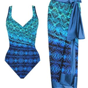 Vacation Abstract Printing One Piece With Cover Up, Swimsuit with Cover Ups, color:Blue|size:XXL, Noracora