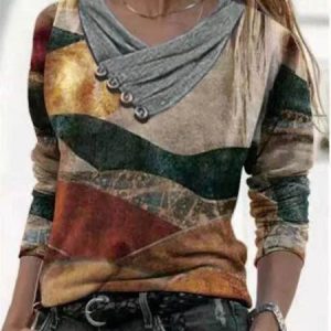 Cotton Long Sleeve Top, Blouses, color:As Picture|size:XXL, Noracora