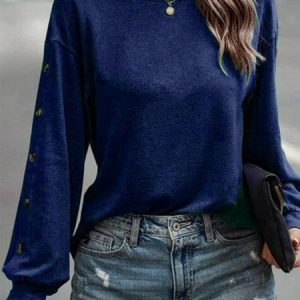 Loose Crew Neck Casual T-Shirt, T-shirts, color:Blue|size:XXL, Noracora