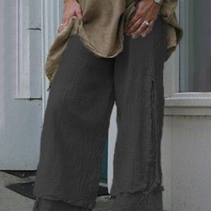 Women Linen Casual Pants Solid Cotton Summer Bottoms, Pants, color:Black|size:5XL, Noracora