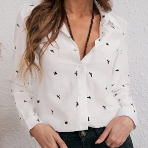 Shirt Collar Casual Loose Blouse, Shirts, color:Black-white|size:5XL, Noracora