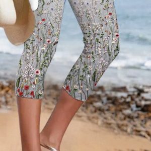 Jersey Floral Vacation Tight Leggings, Leggings, color:Multicolor|size:XXL, Noracora