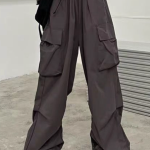 Plain Pockets Casual Cargo Pants, Pants, color:Gray|size:3XL, Noracora