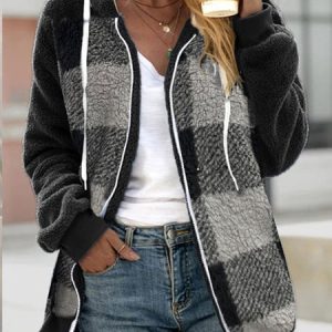Hoodie Casual Loose Teddy Jacket, Coats, color:Black|size:XXL, Noracora