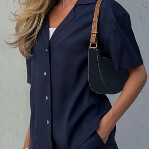 Simple Chiffon Two-Piece Set, Sets, color:Navyblue|size:L, Noracora