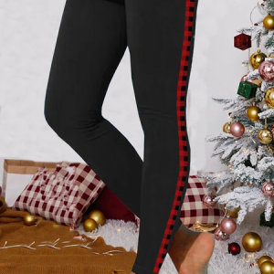Christmas Plaid Casual Leggings, Leggings, color:Black|size:XXL, Noracora
