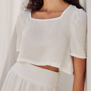 Loose Linen Shirt, Blouses, color:White|size:L, Noracora