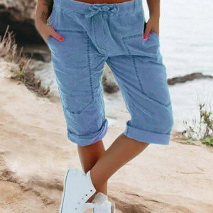 Loose Vacation Plain Pants, Pants, color:Blue|size:3XL, Noracora