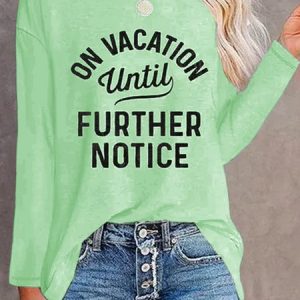 Women's Top Letter Daily Beach Letters T-shirt Tee long Sleeve Print Round Neck Streetwear Boho Loose, T-shirts, color:Green|size:XXL, Noracora