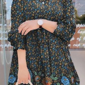 Crew Neck Floral Casual Loose Shirt, Blouses, color:Blue|size:3XL, Noracora