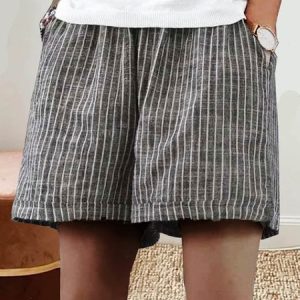 Loose Casual Cotton Striped Shorts, Shorts, color:Gray|size:XXL, Noracora