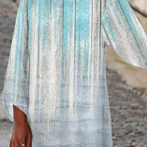 Abstract Casual Crew Neck Loose Long Sleeve Shirt, Blouses, color:Blue|size:5XL, Noracora