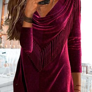 Loose Plain V Neck Party tunic Top, Blouses, color:Wine Red|size:XXL, Noracora