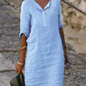 Shirt Collar Loose Casual Dress, Short, color:Blue|size:3XL, Noracora