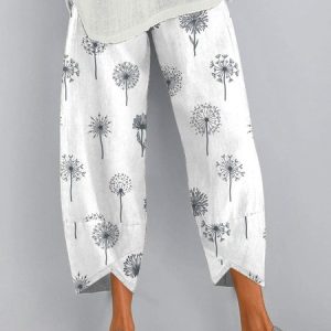 Pockets Dandelion Casual Pants, Pants, color:White|size:XXL, Noracora