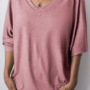 Plain Casual Loose Shirt, Blouses, color:Red|size:XXL, Noracora