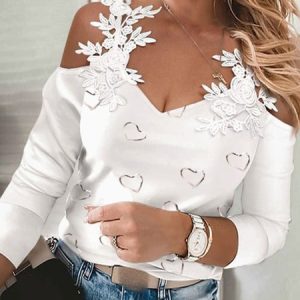 Loose Casual Spaghetti Heart/Cordate Shirt, Blouses, color:White|size:5XL, Noracora