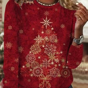 Loose Casual Crew Neck Christmas T-Shirt, T-shirts, color:Red|size:3XL, Noracora
