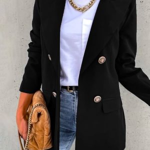 Women Casual Plain Autumn Natural Micro-Elasticity Daily Loose X-Line Regular Size Blazer, Blazers, color:Black|size:XXL, Noracora