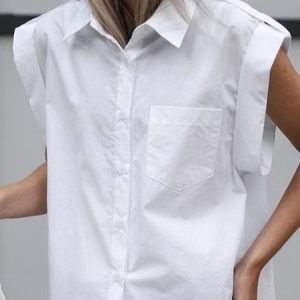 Regular Fit Plain Simple Blouse, Shirts, color:White|size:L, Noracora