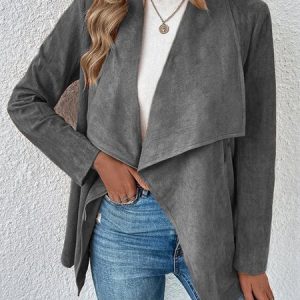 Loose Suede Coat, Jackets, color:Gray|size:XXL, Noracora